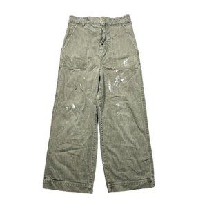 Free People Relaxed Boyfriend Chino Pants Khaki Green Baggy Y2K Paint Size 8